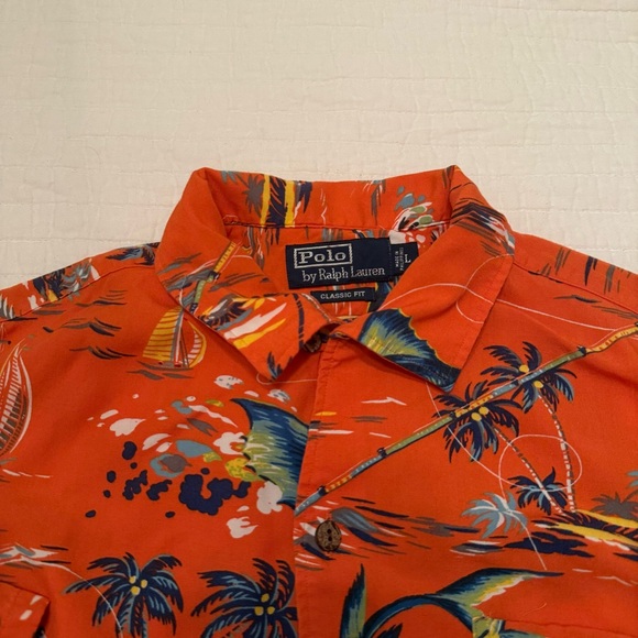 Polo Ralph Lauren Orange Swordfish Tropical Coastal Button Down Shirt Size Large - Picture 14 of 14
